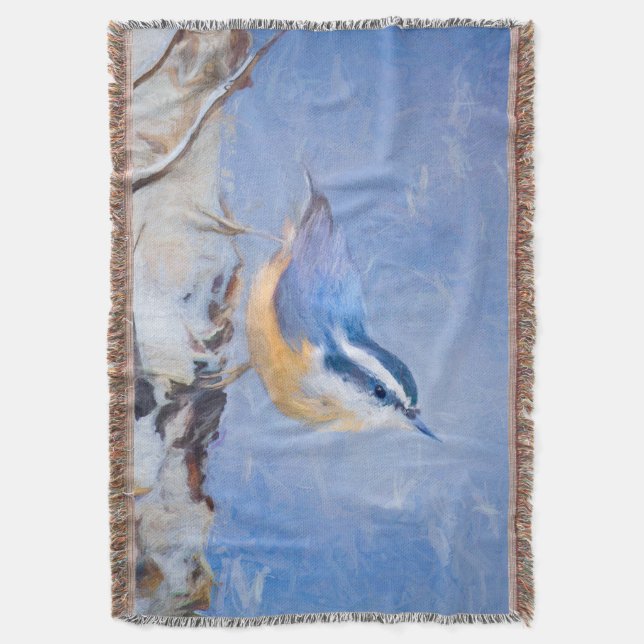 Red-Brested Nuthatch Painting Original Bird Art Filt (Framsidan Vertikal)