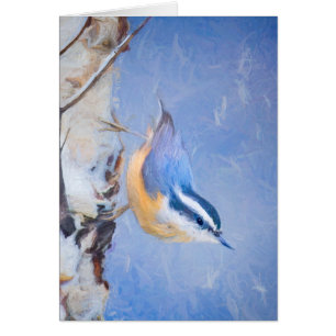 Red-Brested Nuthatch Painting Original Bird Art Hälsningskort