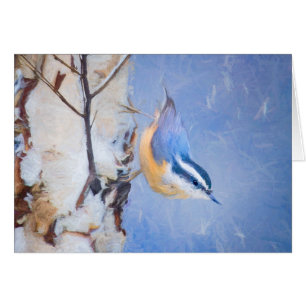 Red-Brested Nuthatch Painting Original Bird Art Hälsningskort