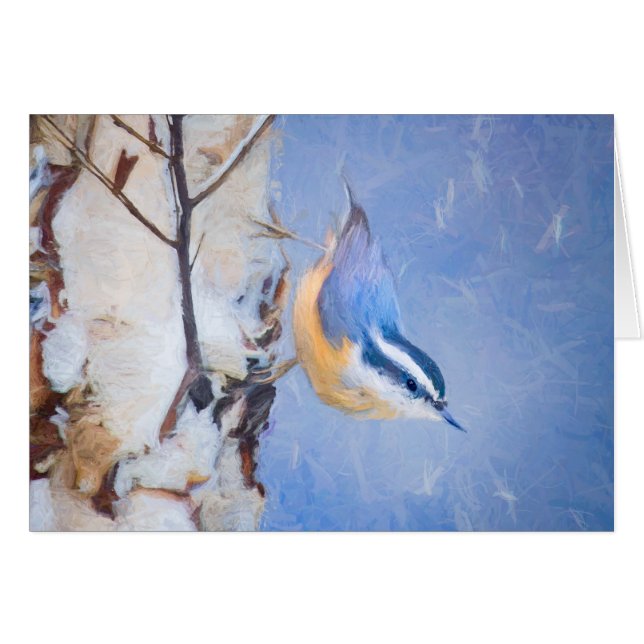Red-Brested Nuthatch Painting Original Bird Art Hälsningskort (Framsidan Horizontal)