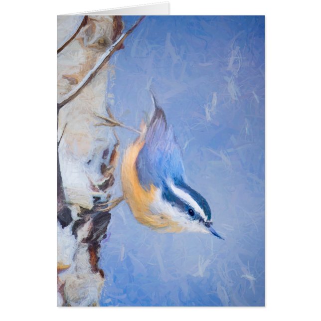 Red-Brested Nuthatch Painting Original Bird Art Hälsningskort (Framsidan)