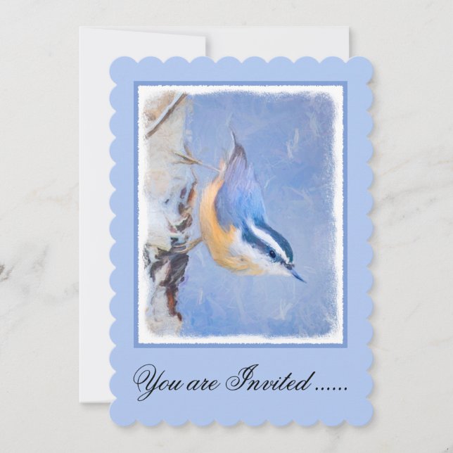 Red-Brested Nuthatch Painting Original Bird Art Inbjudningar (Framsida)