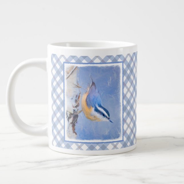 Red-Brested Nuthatch Painting Original Bird Art Jumbo Mugg (Vänster)