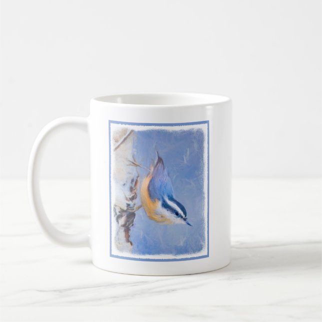 Red-Brested Nuthatch Painting Original Bird Art Kaffemugg (Vänster)