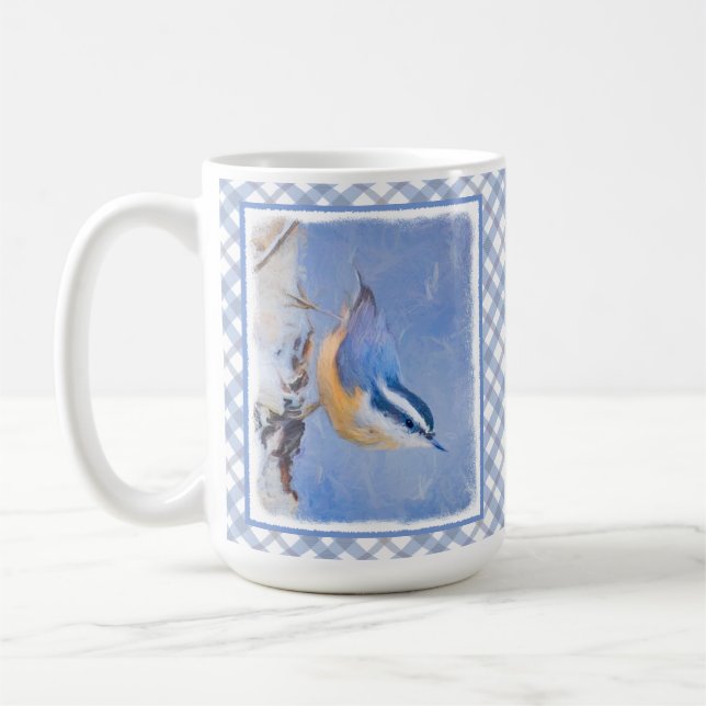 Red-Brested Nuthatch Painting Original Bird Art Kaffemugg (Vänster)