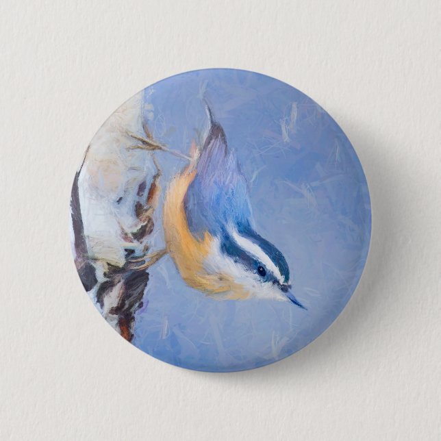 Red-Brested Nuthatch Painting Original Bird Art Knapp (Framsida)
