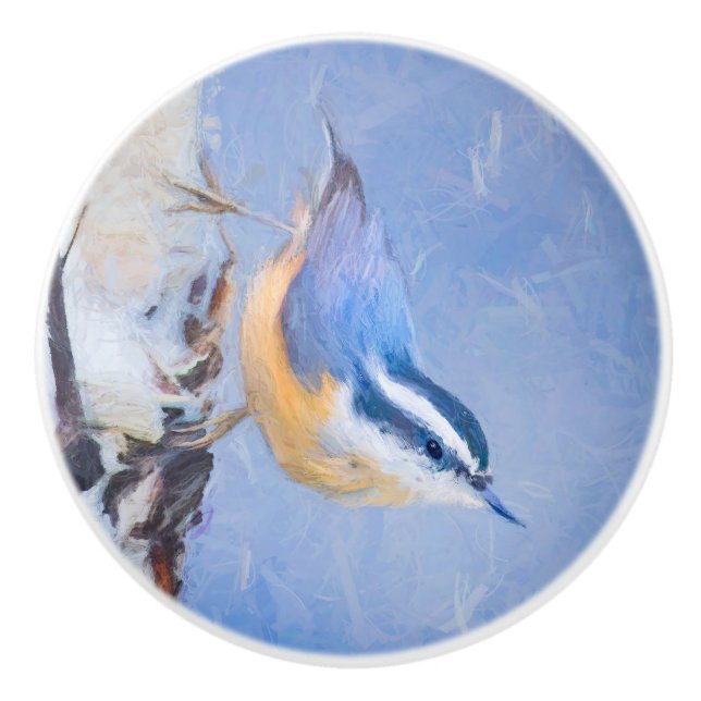 Red-Brested Nuthatch Painting Original Bird Art Knopp (Framsidan)