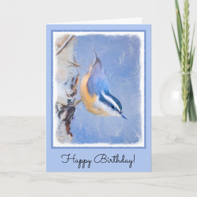 Red-Brested Nuthatch Painting Original Bird Art Kort (Framsida)