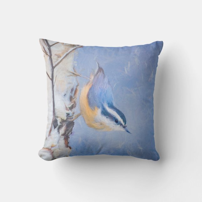 Red-Brested Nuthatch Painting Original Bird Art Kudde (Framsida)
