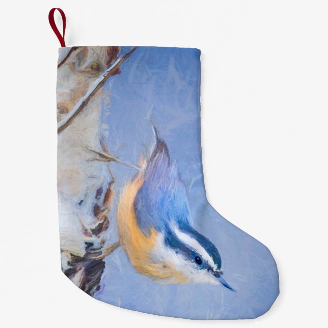 Red-Brested Nuthatch Painting Original Bird Art Liten Julstrumpa (Framsidan)