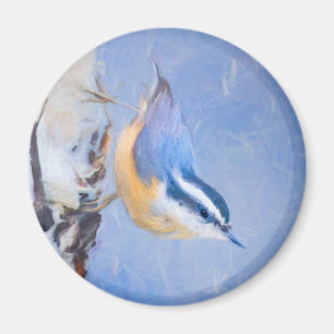 Red-Brested Nuthatch Painting Original Bird Art Magnet