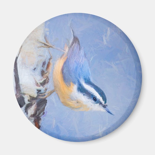 Red-Brested Nuthatch Painting Original Bird Art Magnet (Framsidan)