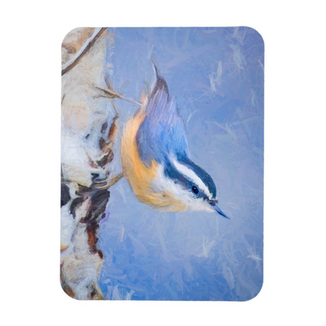 Red-Brested Nuthatch Painting Original Bird Art Magnet (Vertikal)