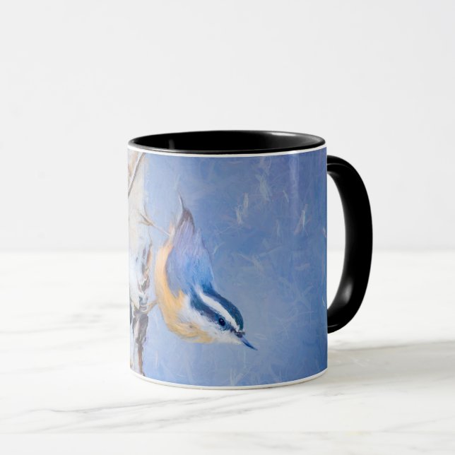 Red-Brested Nuthatch Painting Original Bird Art Mugg (Framsida höger)
