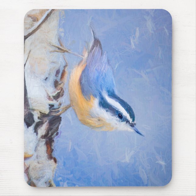 Red-Brested Nuthatch Painting Original Bird Art Musmatta (Framsidan)