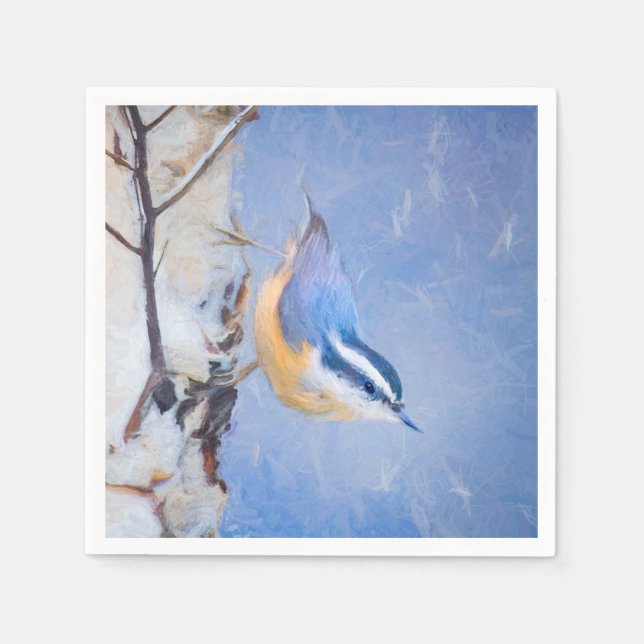 Red-Brested Nuthatch Painting Original Bird Art Pappersservett (Framsidan)