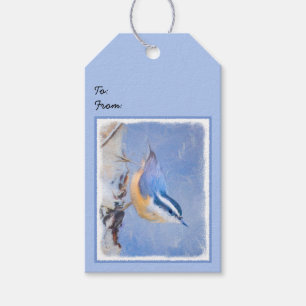 Red-Brested Nuthatch Painting Original Bird Art Presentetikett