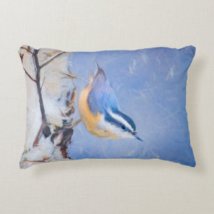 Red-Brested Nuthatch Painting Original Bird Art Prydnadskudde