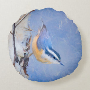 Red-Brested Nuthatch Painting Original Bird Art Rund Kudde