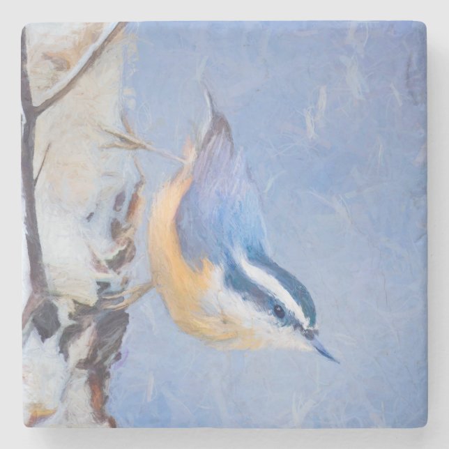 Red-Brested Nuthatch Painting Original Bird Art Stenunderlägg (Framsidan)