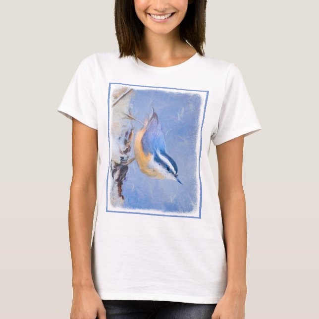 Red-Brested Nuthatch Painting Original Bird Art T Shirt (Framsida)