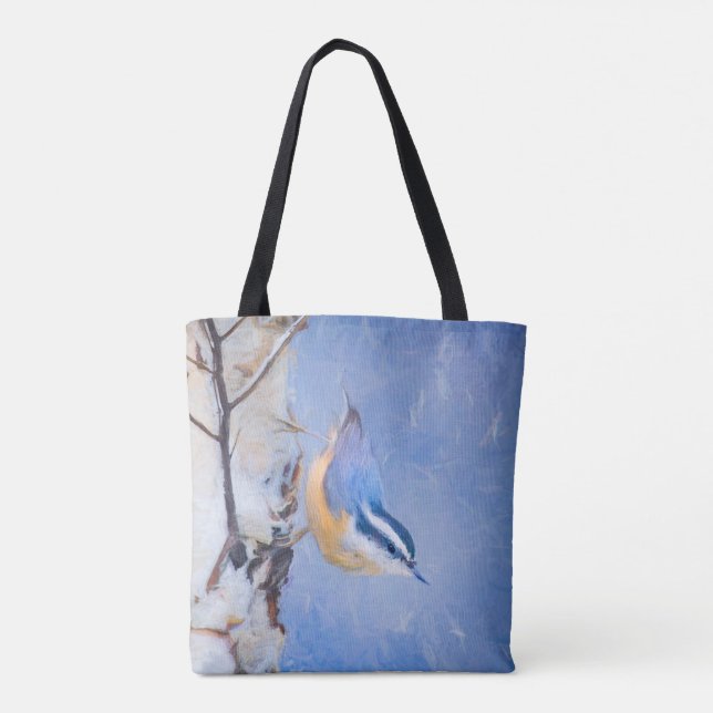 Red-Brested Nuthatch Painting Original Bird Art Tygkasse (Baksida)