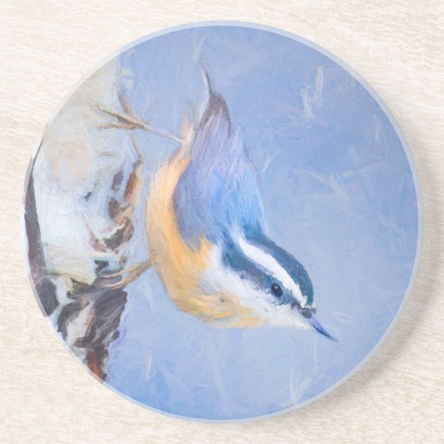 Red-Brested Nuthatch Painting Original Bird Art Underlägg (Framsidan)