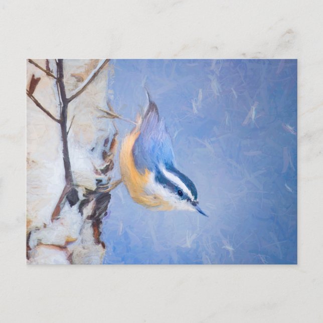 Red-Brested Nuthatch Painting Original Bird Art Vykort (Framsida)