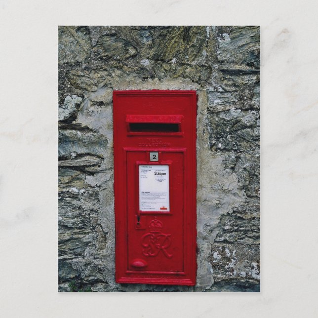 Red brev box monterad på väggen vykort (Framsida)
