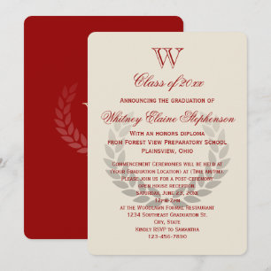 Red Brev Monogram Classic College Graduation Inbjudningar
