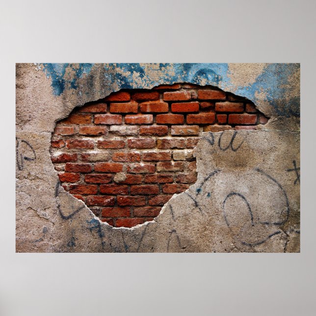 Red Brick under Graffiti Laced Cement Wall Poster (Framsidan)