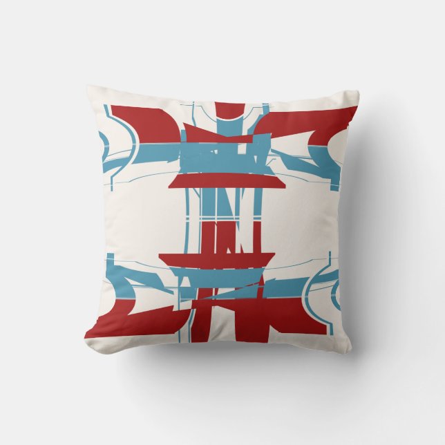 Red Bright Blue Off White Geometric Art Design Kudde (Framsida)