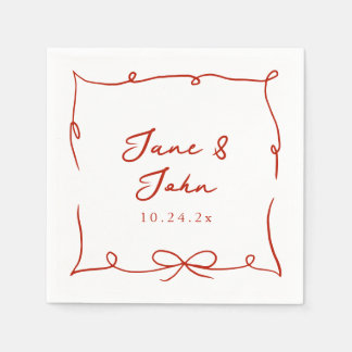 Red Bröllop Cocktail Napkins med Red Bow Detail Pappersservett