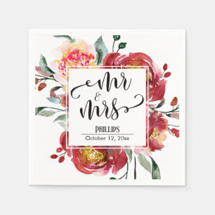 Red Bröllop Flower Bouquet Mr & Typography Pappersservett