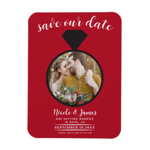 Red Bröllop Ring Photo Save Date Magnet