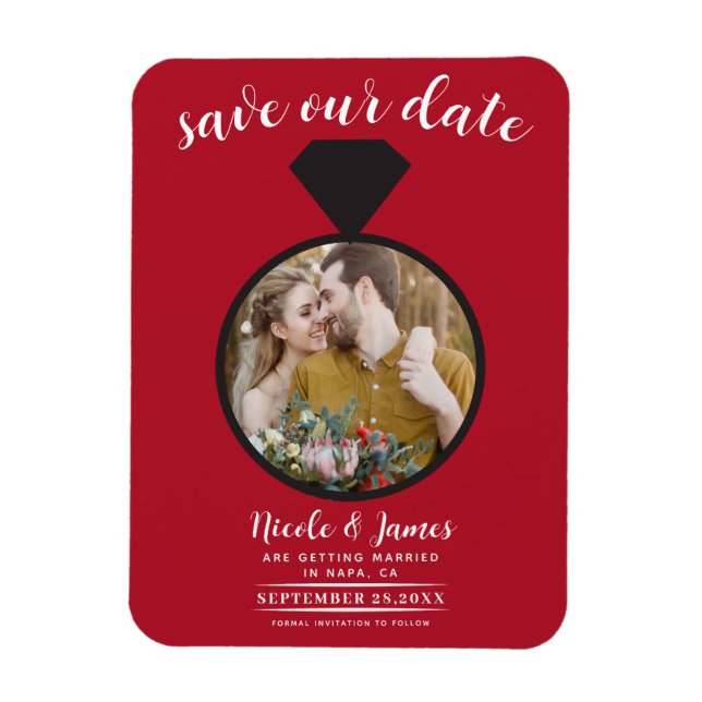 Red Bröllop Ring Photo Save Date Magnet (Vertikal)