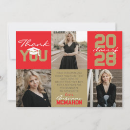 Red & Bronze Guld 3 Photo Studenten Tack Inbjudningar