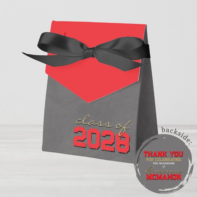 Red & Bronze Guld Chalkboard Studenten Gift Boxes Presentaskar (Red & Bronze Gold Chalkboard Graduation Favor Boxes. With Personalization on Back)