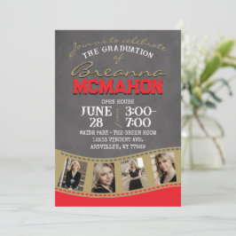 Red & Bronze Guld Chalkboard Studenten Inbjudningar