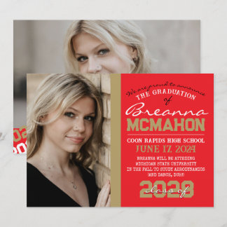 Red & Bronze Studenten 2 Photo annons Inbjudningar