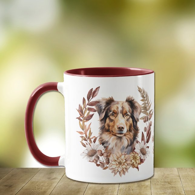 Red Brown Australian shepherd Hund Autumn Wand Mugg (Skapare uppladdad)