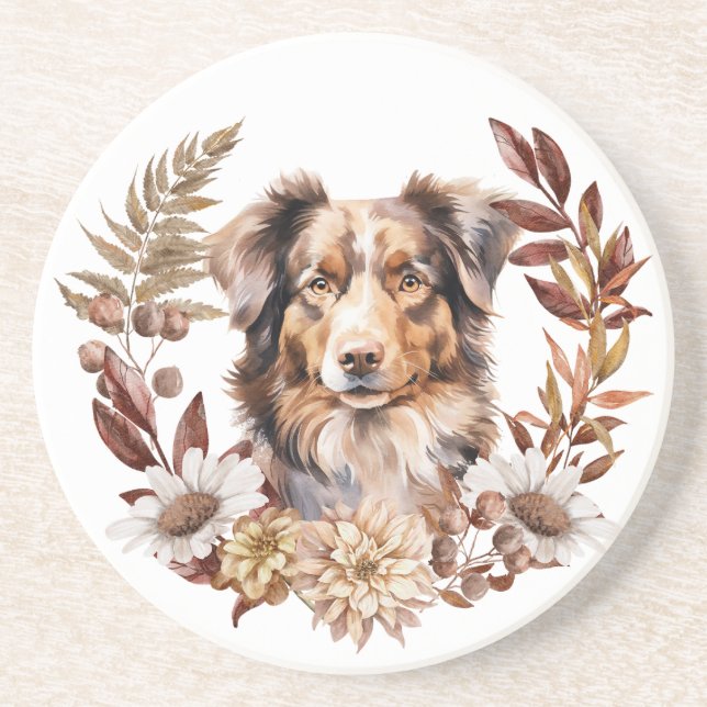 Red Brown Australian shepherd Hund Autumn Wand Underlägg (Framsidan)
