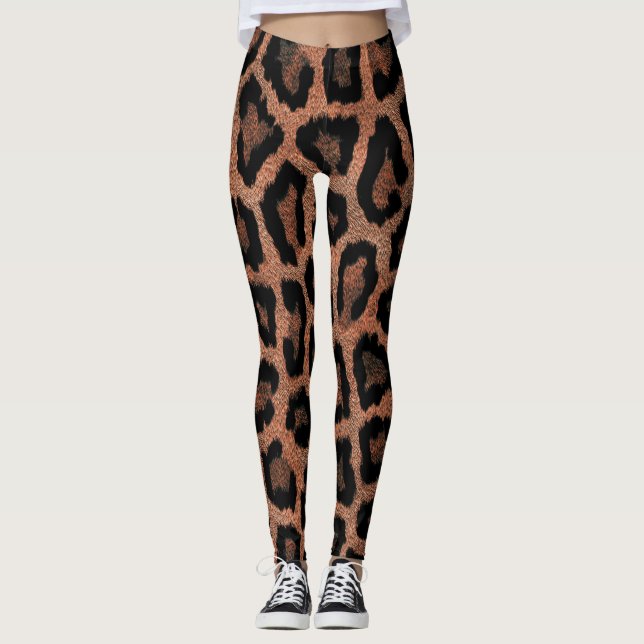 Red Brown Black Leopard Animal Print Leggings (Framsida)