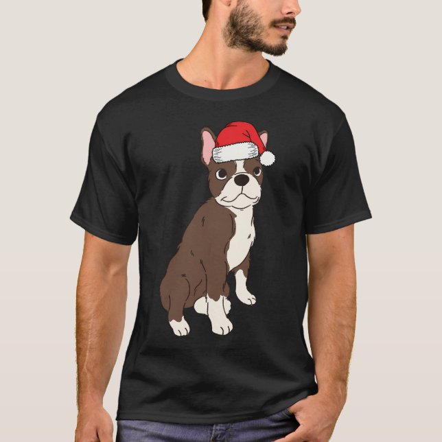 Red Brown Boston Terrier jul Santa Seal Bost T Shirt (Framsida)