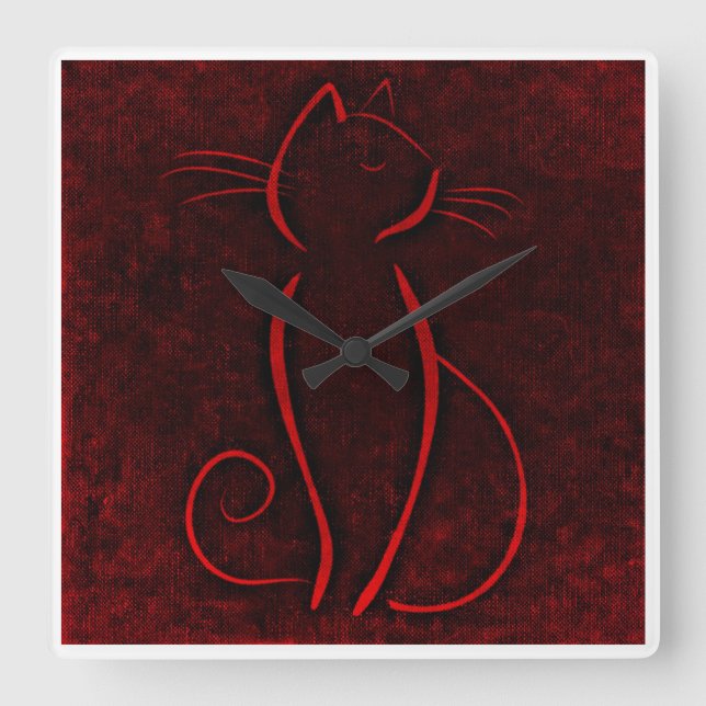 Red Brown Cat | Zazzle_Growshop Fyrkantig Klocka (Framsida)