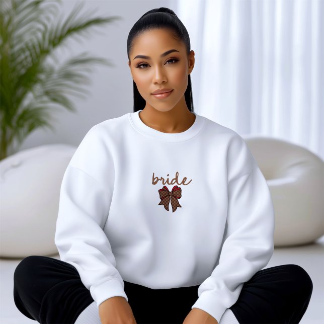 Red + Brown Checkered Bow BRIDE T Shirt (Great for gifting or Group Outfits)