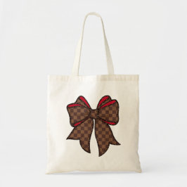 Red + Brown Checkered + Faux Glitter Bow Tygkasse