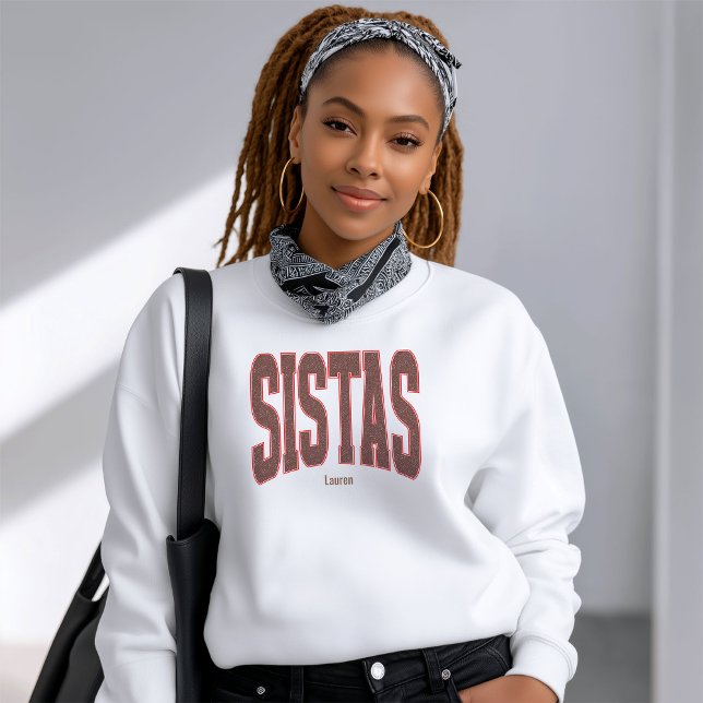 Red + Brown Faux Glitter Varsity SISTAS T Shirt (Personalize with names, dates, locations or events)