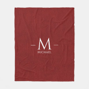 Red Brown Faux Leather Monogram Namn Anpassningsba Fleecefilt