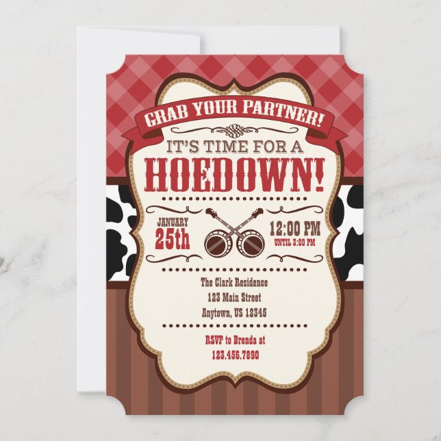 Red Brown Hoedown Party-inbjudan Inbjudningar (Framsida)
